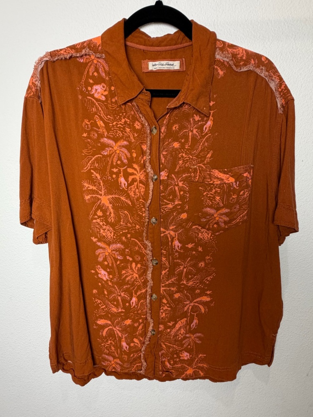 We The Free FP Share Good Vibes Monkey Island Button Down | Rust Boho S - Picture 5 of 9